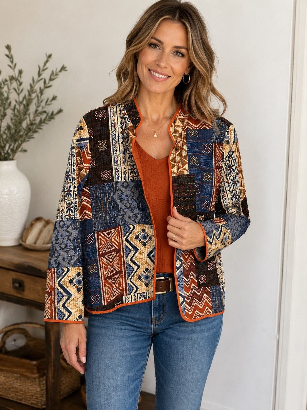 Alfred Dunner Petite 16P Quilted Patchwork Jacket Cotton Boho Southwestern